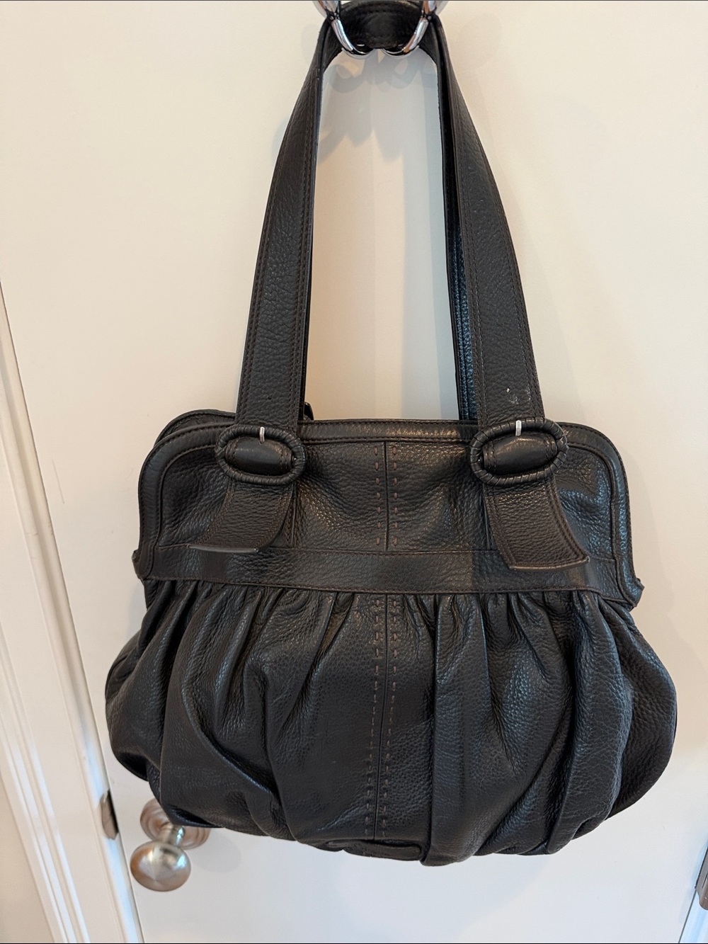 Cole Haan Black Pleated Leather Shoulder Bag